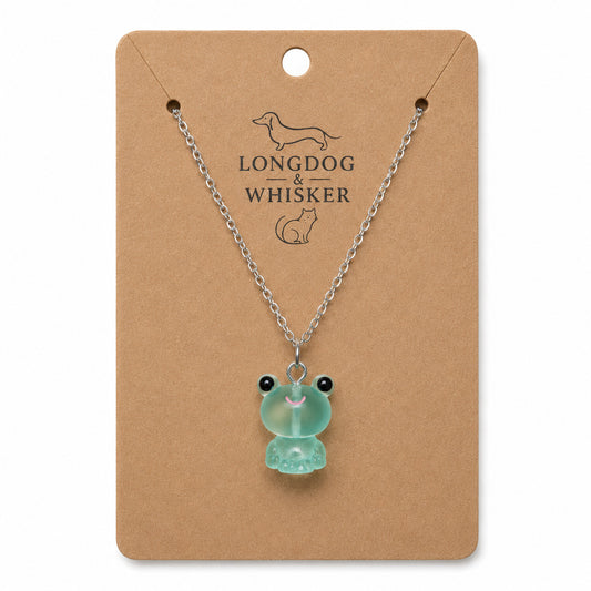 Frosted Frog in Aqua Necklace on Longdog & Whisker product card