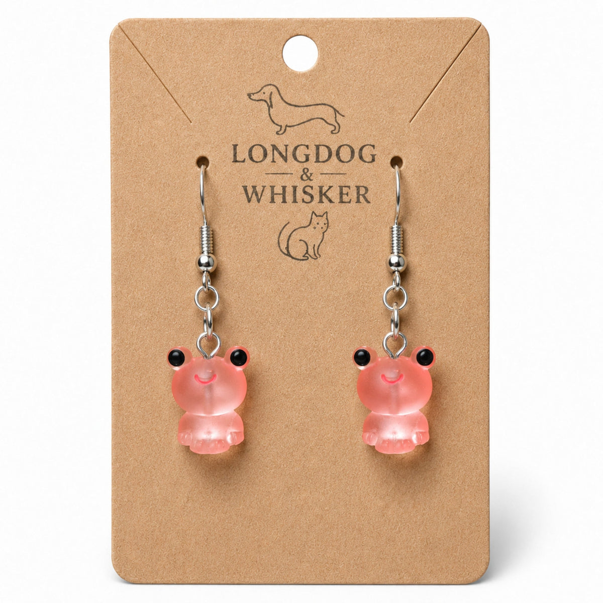 Frosted Frog in Coral Earrings on Longdog & Whisker product card