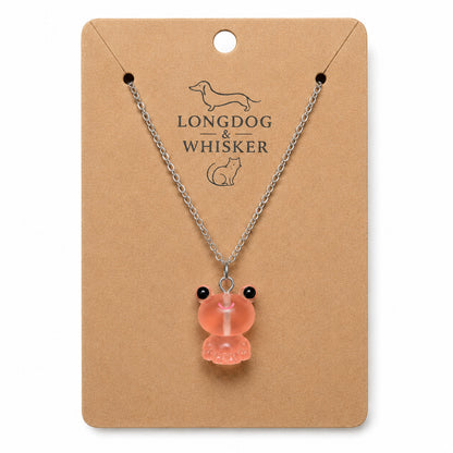 Frosted Frog in Coral Necklace on Longdog & Whisker product card