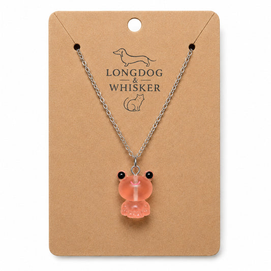 Frosted Frog in Coral Necklace on Longdog & Whisker product card