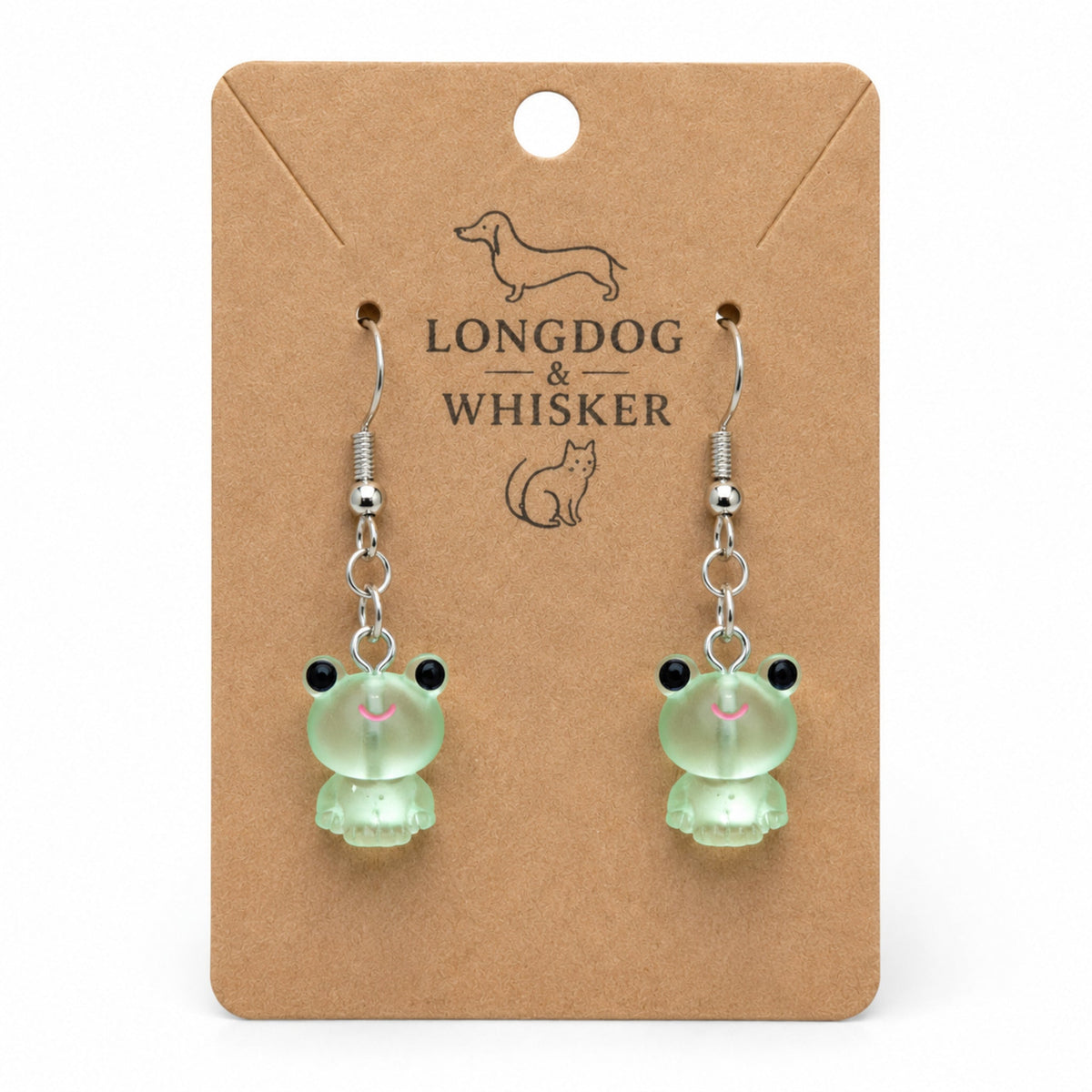 Frosted Frog in Green Earrings on Longdog & Whisker product card