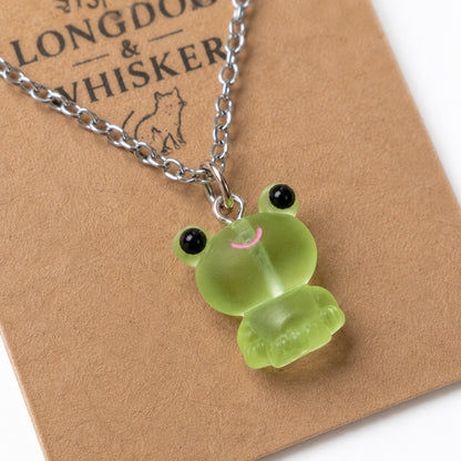 Close-up detail of Frosted Frog in Green Necklace