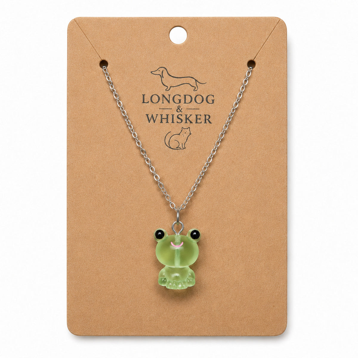 Frosted Frog in Green Necklace on Longdog & Whisker product card