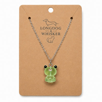 Frosted Frog in Green Necklace on Longdog & Whisker product card