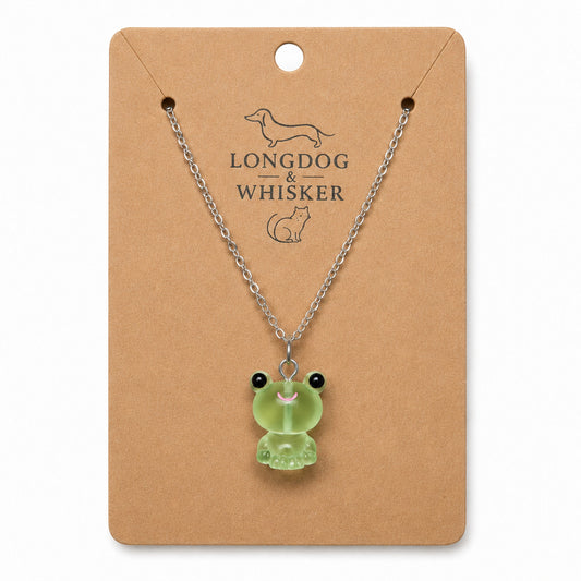 Frosted Frog in Green Necklace on Longdog & Whisker product card
