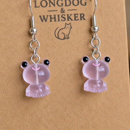 Close-up detail of Frosted Frog in Lilac Earrings