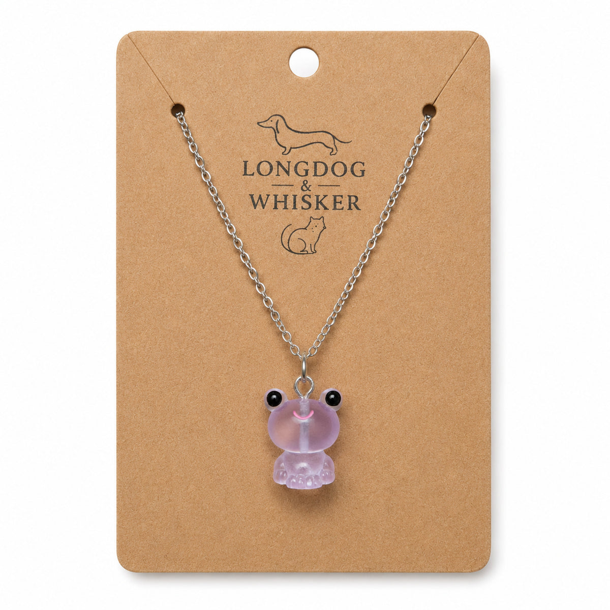 Frosted Frog in Lilac Necklace on Longdog & Whisker product card