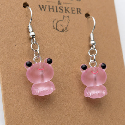 Close-up detail of Frosted Frog in Pink Earrings