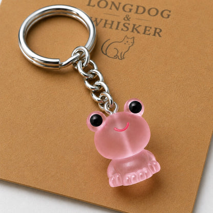 Close-up detail of the Frosted Frog in Pink Keyring & Bag Charm