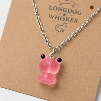 Close-up detail of Frosted Frog in Pink Necklace