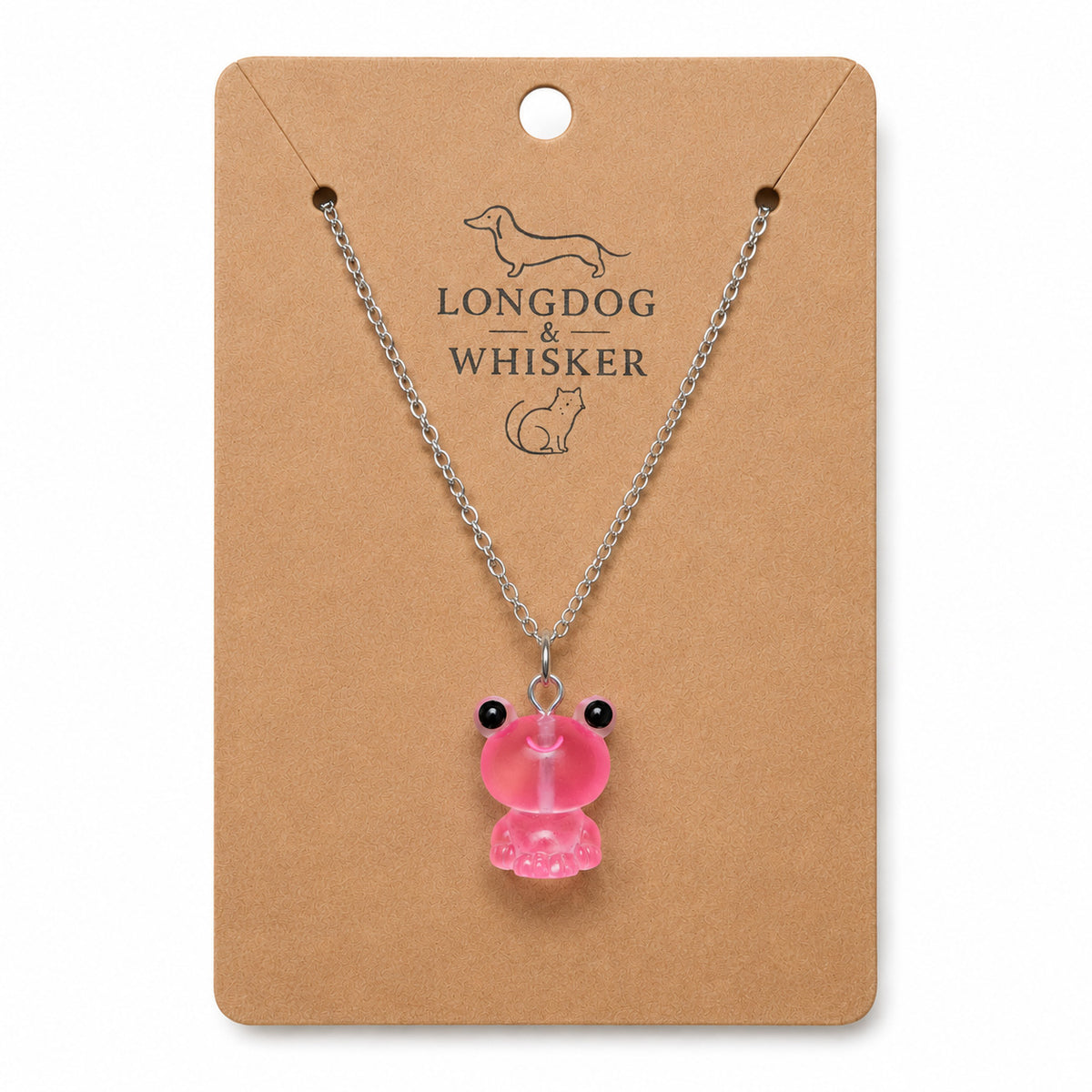 Frosted Frog in Pink Necklace on Longdog & Whisker product card