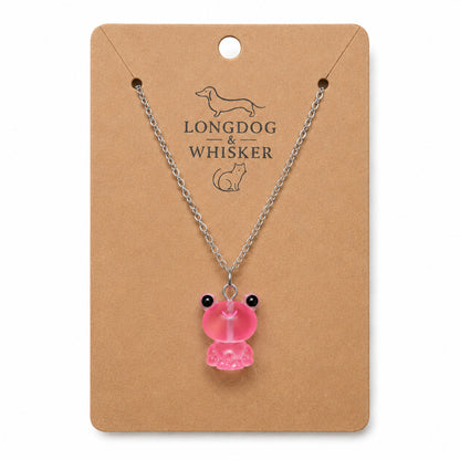 Frosted Frog in Pink Necklace on Longdog & Whisker product card