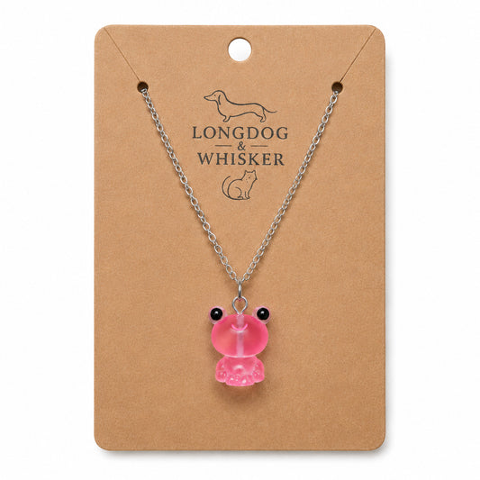 Frosted Frog in Pink Necklace on Longdog & Whisker product card