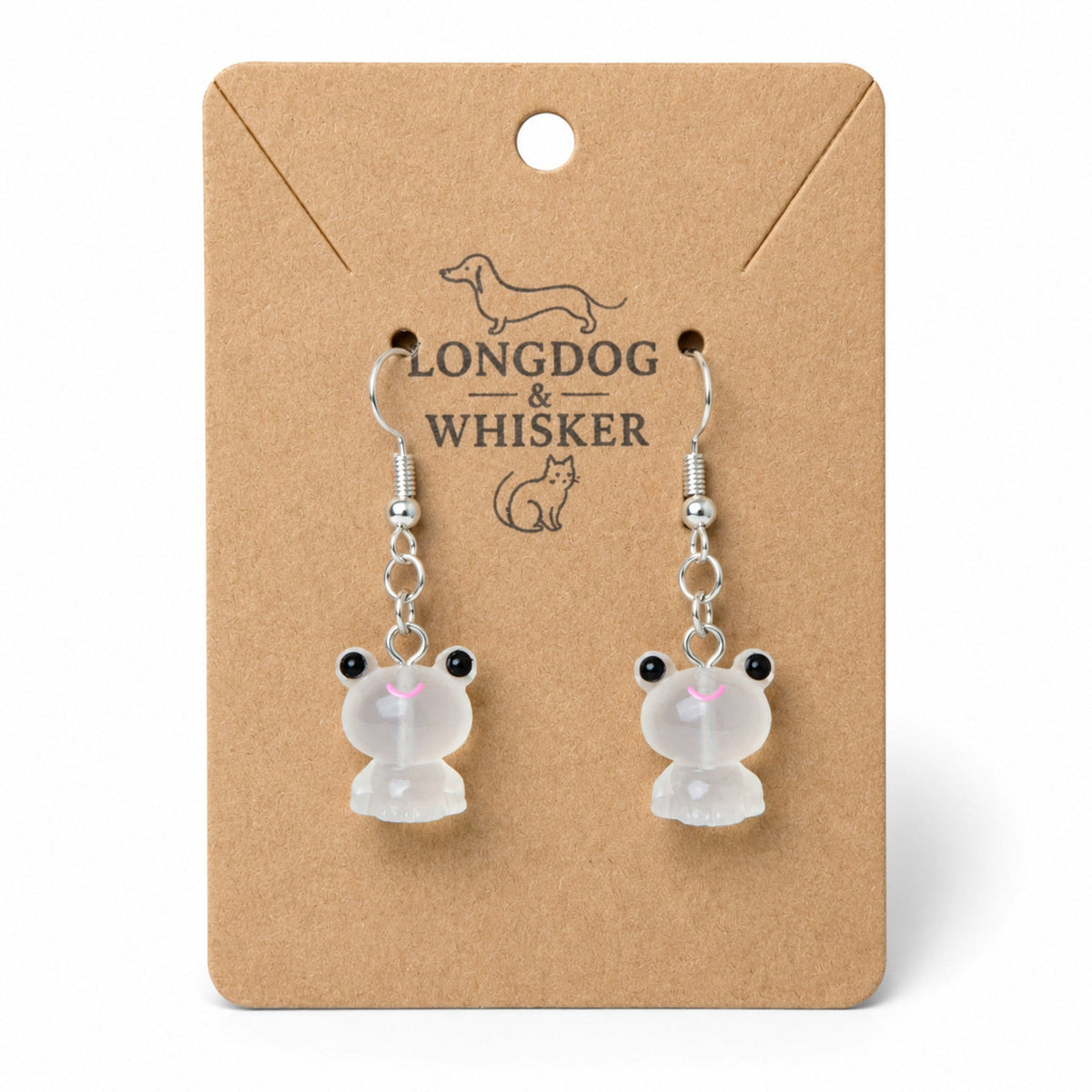 Frosted Frog in White Earrings on Longdog & Whisker product card