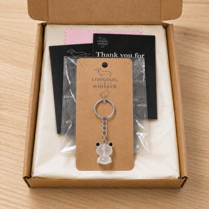 Frosted Frog in White Keyring & Bag Charm in Longdog & Whisker gift packaging