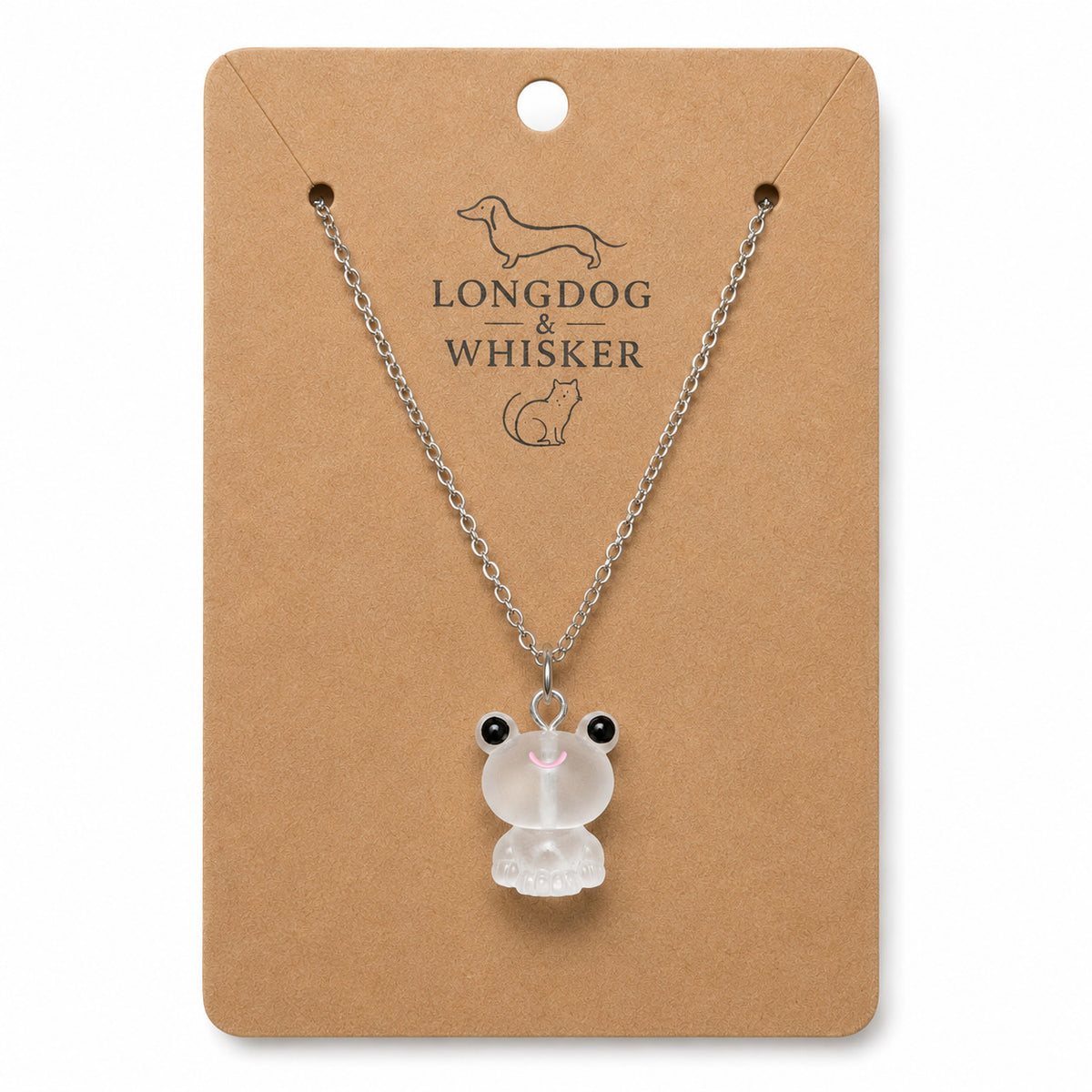 Frosted Frog in White Necklace on Longdog & Whisker product card