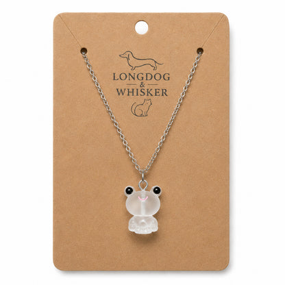 Frosted Frog in White Necklace on Longdog & Whisker product card