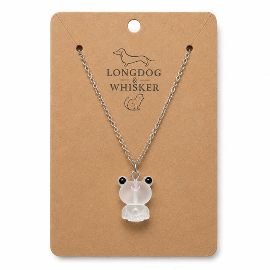 Frosted Frog in White Necklace on Longdog & Whisker product card