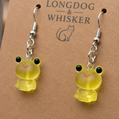 Close-up detail of Frosted Frog in Yellow Earrings