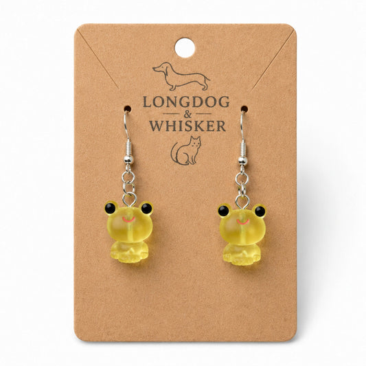 Frosted Frog in Yellow Earrings on Longdog & Whisker product card