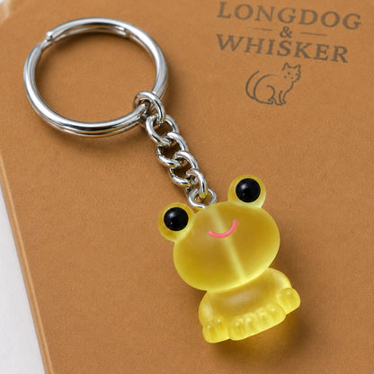 Close-up detail of the Frosted Frog in Yellow Keyring & Bag Charm