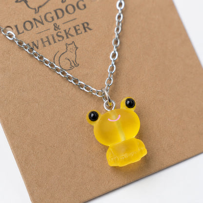 Close-up detail of Frosted Frog in Yellow Necklace
