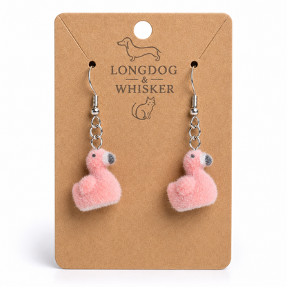 Fuzzy Flamingo Earrings on Longdog & Whisker product card