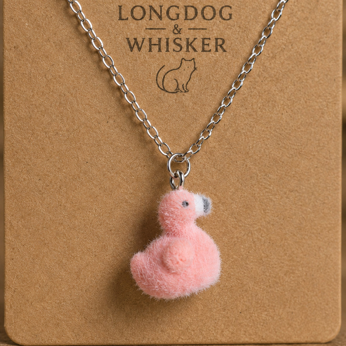 Close up detail of Fuzzy Flamingo Necklace