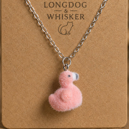 Close up detail of Fuzzy Flamingo Necklace
