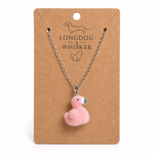 Fuzzy Flamingo Necklace on Longdog & Whisker product card
