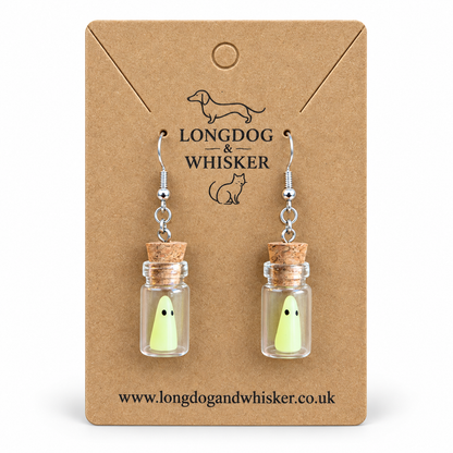 Ghost in a Bottle Earrings on the Longdog & Whisker product card