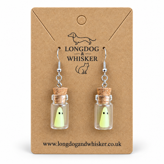 Ghost in a Bottle Earrings on the Longdog & Whisker product card