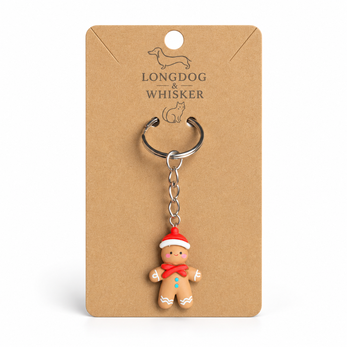 Gingerbread Keyring and Bag Charm on Longdog & Whisker display card