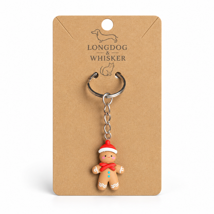 Gingerbread Keyring and Bag Charm on Longdog & Whisker display card