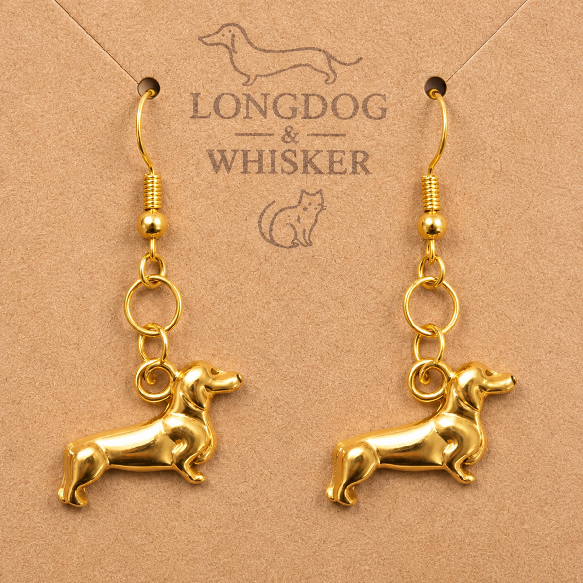 Close-up detail of Sausage Dog Earrings - Gold
