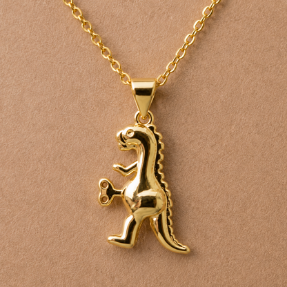 Close-up detail of Clockwork Dinosaur Necklace
