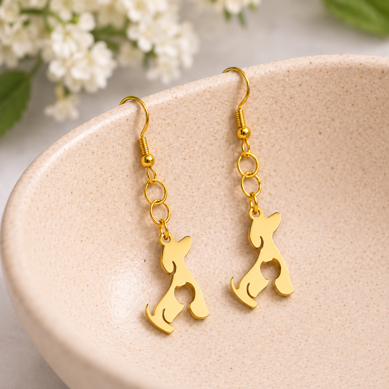 Cat At Heart Dog Earrings - Gold