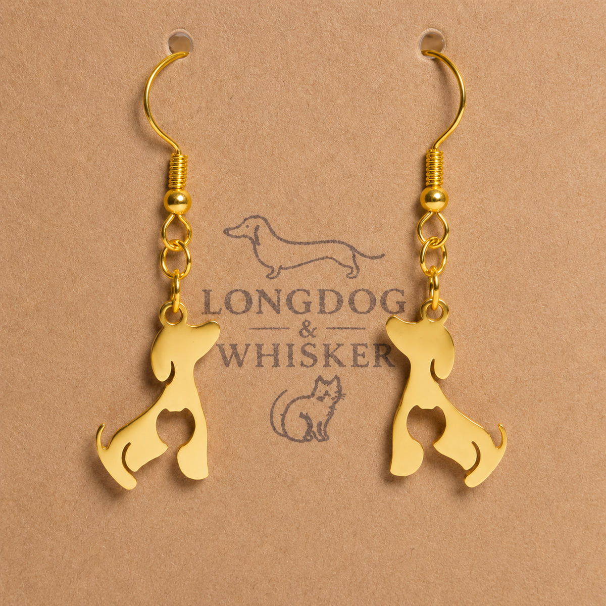 Close-up detail of Cat At Heart Dog Earrings - Gold