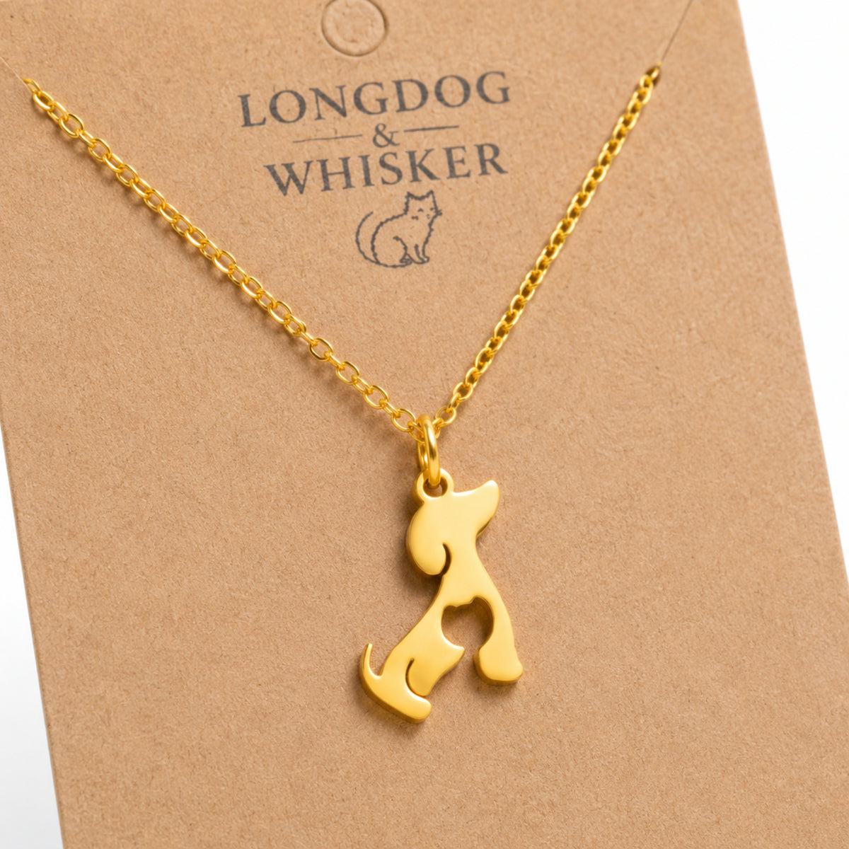 Close-up detail of Cat At Heart Dog Necklace - Gold
