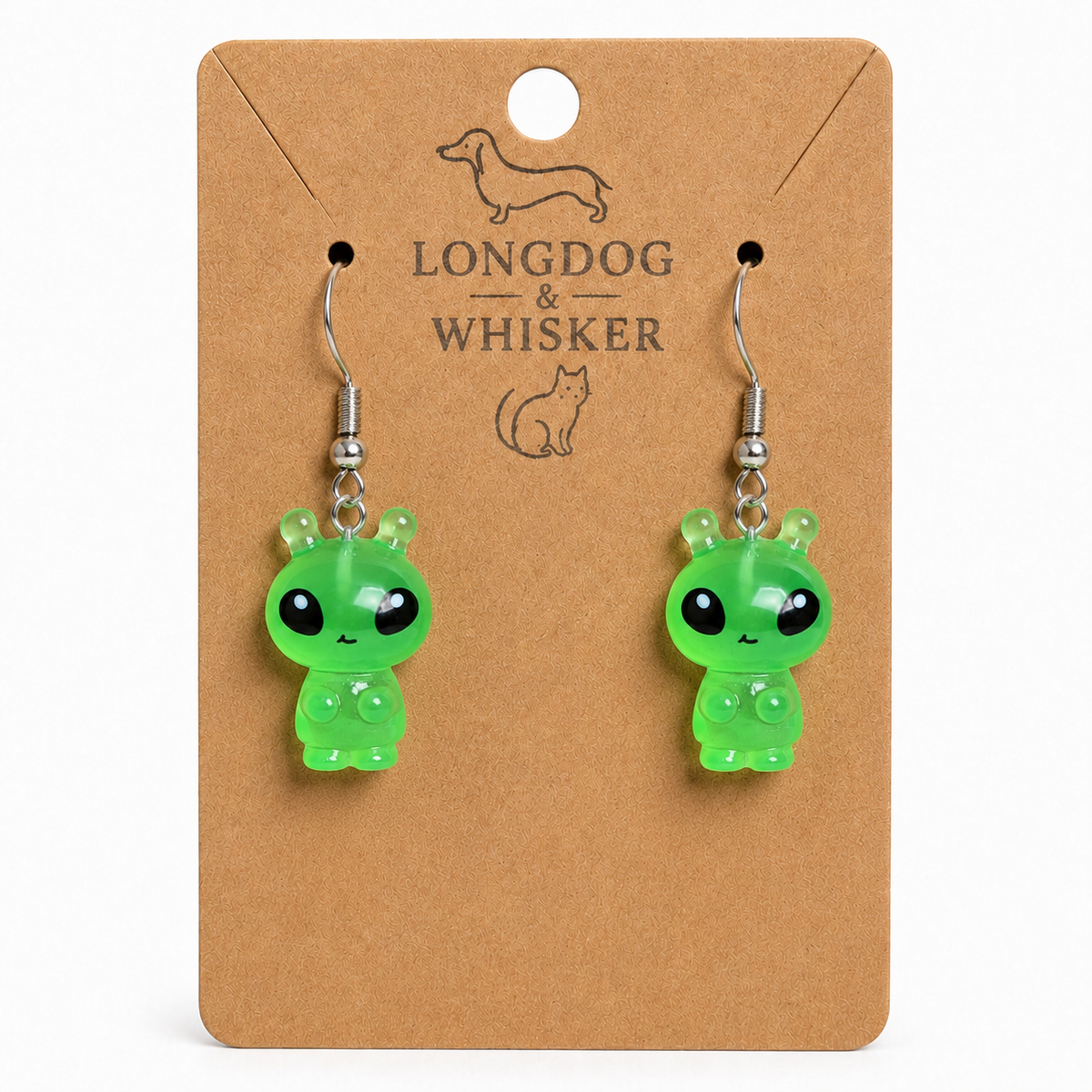 Little Green Alien Earrings on Longdog & Whisker product card