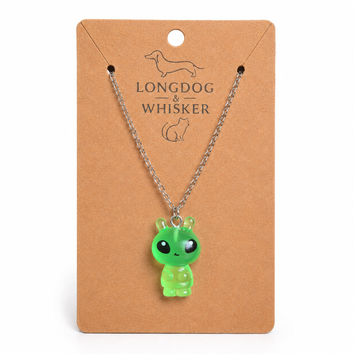 Little Green Alien Necklace on Longdog & Whisker product card