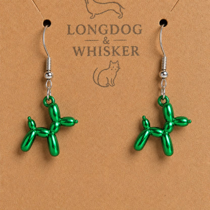 Close up detail of Green Balloon Dog Earrings