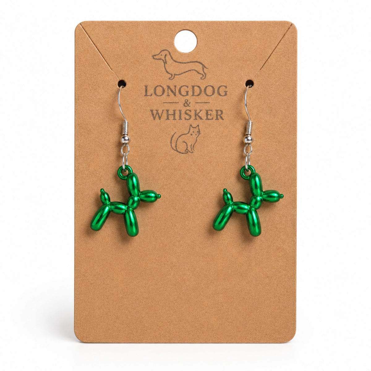 Green Balloon Dog Earrings on Longdog & Whisker product card