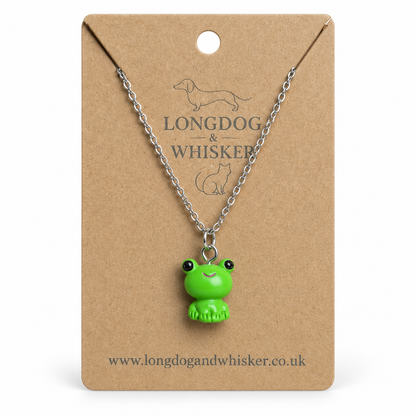 Green Frog Necklace Silver Chain on Longdog & Whisker product card