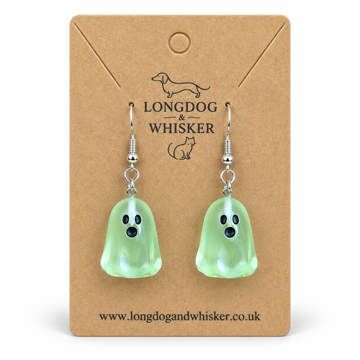 Green Ghost Earrings on Longdog & Whisker product card
