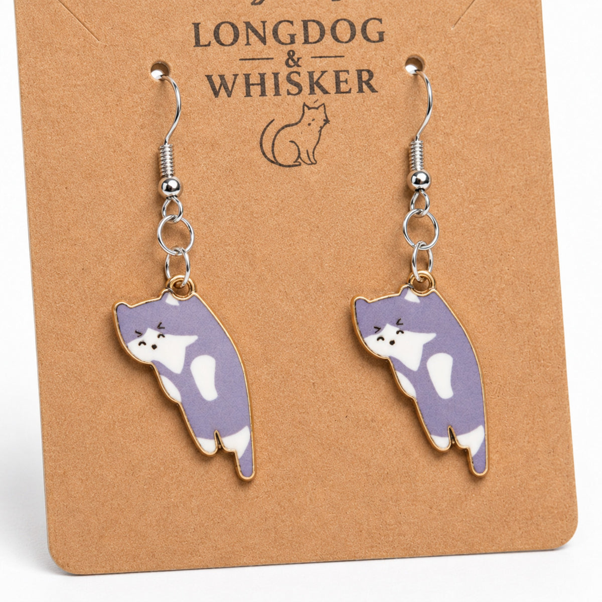 Close-up detail of Scruffles Cat Earrings - Grey