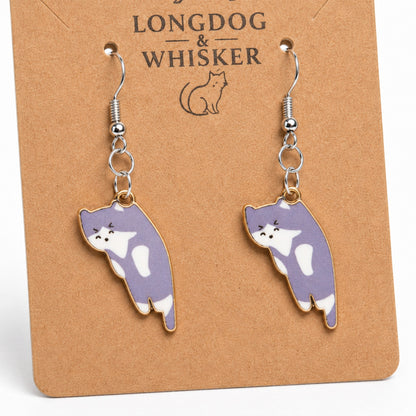 Close-up detail of Scruffles Cat Earrings - Grey
