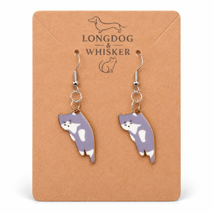 Scruffles Cat Earrings - Grey by Longdog & Whisker