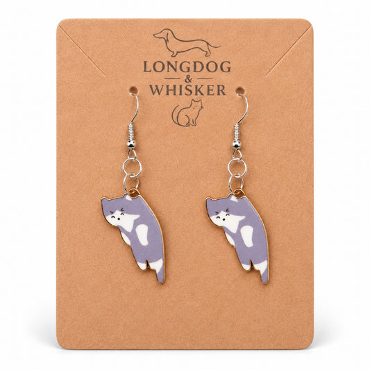 Scruffles Cat Earrings - Grey by Longdog & Whisker