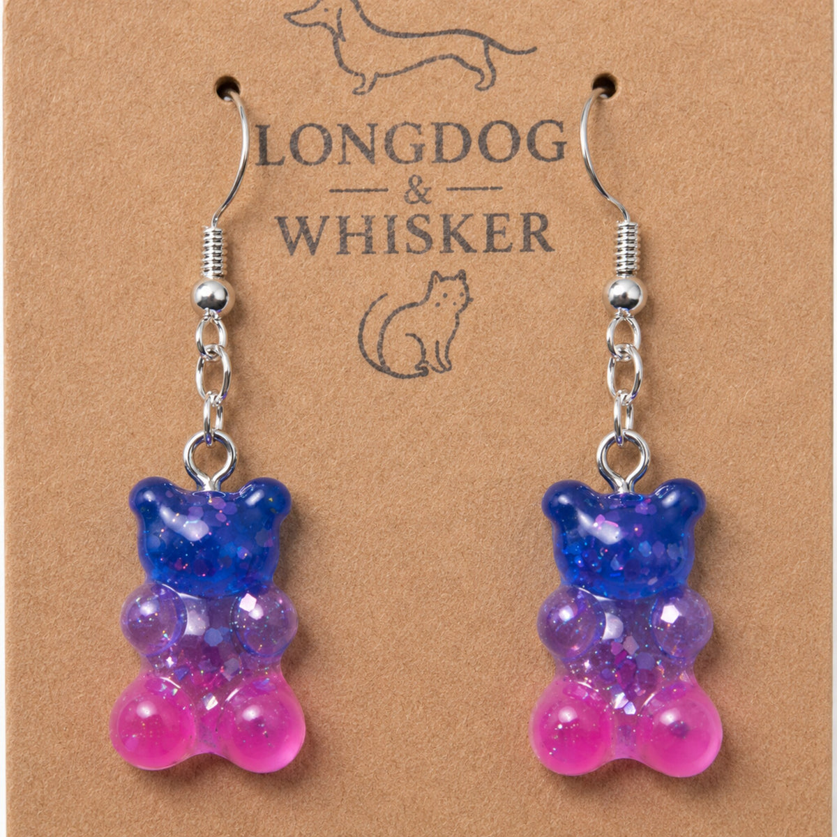 Close-up detail of Gummy Bear Earrings - Dark Blue / Pink